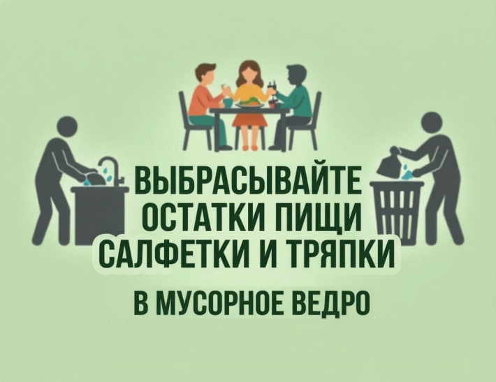 Не создавайте угрозу аварийной ситуации: выбрасывайте остатки пищи, салфетки и тряпки в мусорное ведро!